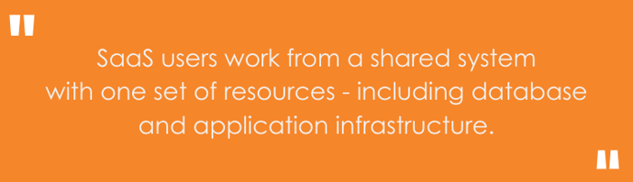 SaaS users work from a shared system with one set of resources - including database and application infrastructure.