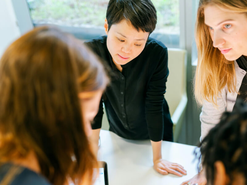 Small-business owner meeting with a client