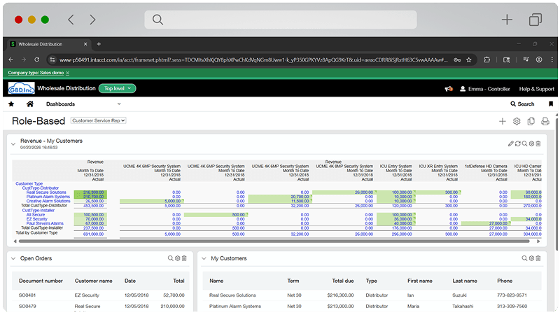 Sage Intacct reporting dashboard with charts and KPIs