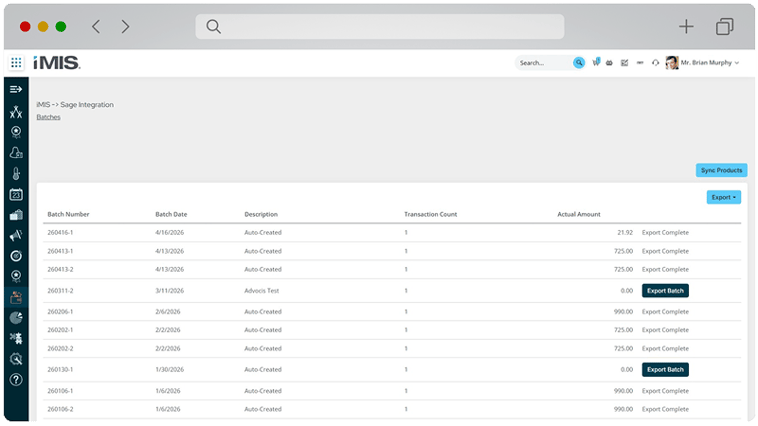 financeSYNC and paySYNC integration dashboard