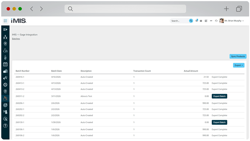 financeSYNC integration dashboard