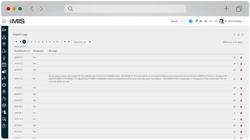 financeSYNC integration dashboard