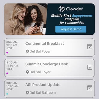 Clowder events platform screen