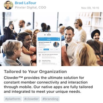 Clowder news feed and forums screen