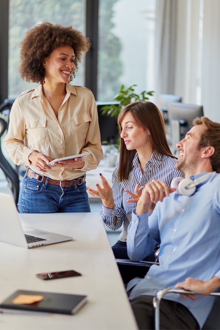 team members talking together